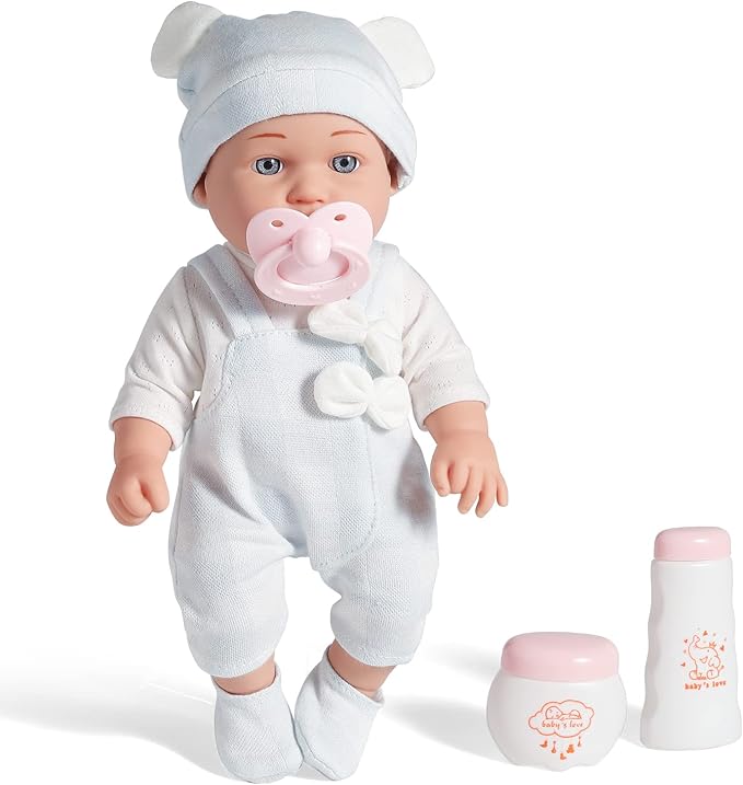 Enjoyin 12'' Twins Baby Doll Playset with Accessories Includes Boy and Girl Dolls, 2 Powder Bottles, and 2 Pacifiers, Ideal Gift for Children Age 3+