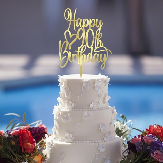 Acrylic Happy 90th Birthday Cake Topper - Cheers to 90 Years Cake Topper, 90 & Fabulous Cake Decoration for Hello 90th Birthday Anniversary Party Cake Decorations Supplies