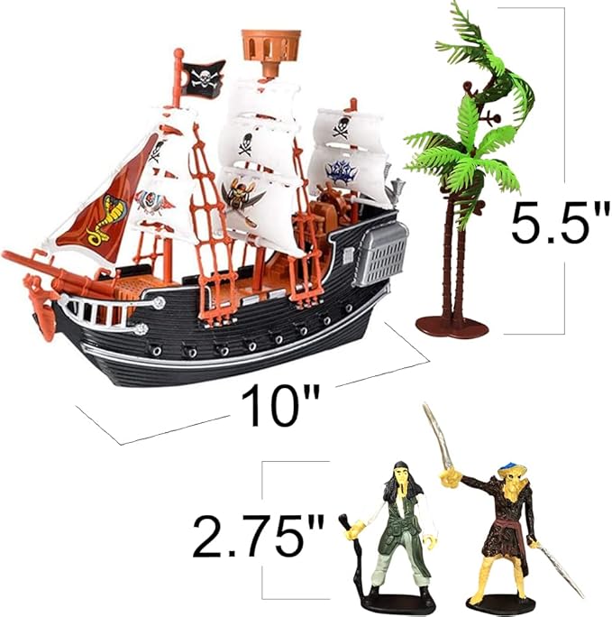 ArtCreativity 10" Pirate Boat Playset, Detailed Ship Toy with 2 Pirate Action Figures & Tree, Fun Party Favor and Prize for Boys & Girls Ages 3+