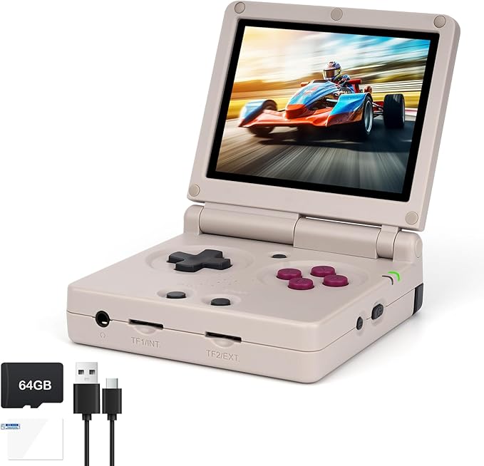 RG35XXSP FILP Retro Handheld Game Console 3.5-inch 640*480 IPS Screen 3300mAh Built-in 64G TF Card Supports Multiple Simulators Linux System with Screen Protector Gray