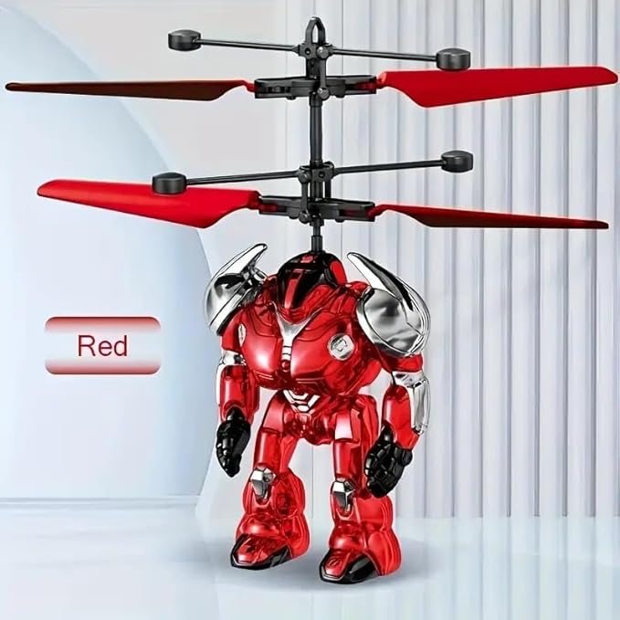 Warrior Induction Aircraft, Robot with Light Effects, Automatic Induction to Avoid Obstacles, All Occasion Gift Essentials, Happy Childhood for Kids, Flying Toys (Red)