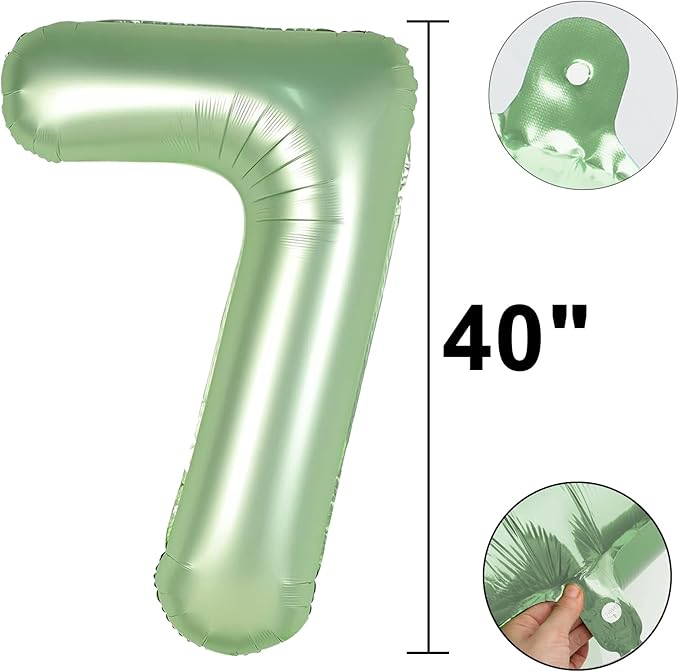 40 Inch Olive Green Balloon Number 7 First Birthday Jumbo Mylar Foil Helium Balloon for 17 27 37 Birthday Digital for 70th Party Wedding Anniversary Party Decorations