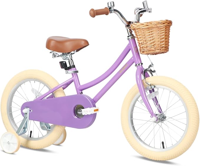 Petimini Vintage Kids Bike for Girls, 12–20 Inch Classic Bicycle with Wicker Basket & Bell, High Tensile Steel Frame, Training Wheels (12–18”), 85% Pre-Assembled, Retro Bike for Outdoor Riding