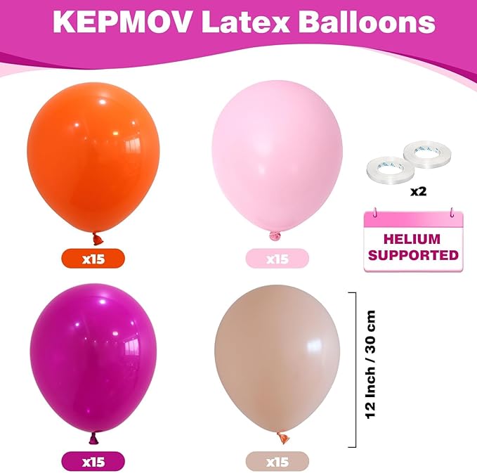 Pink and Orange Balloons, 60 Pcs Hot Pink Orange Balloons, 12 Inch Latex Balloon for Birthday Bridal Shower Wedding Engagement Thanksgiving Summer Party Decoration Supplies