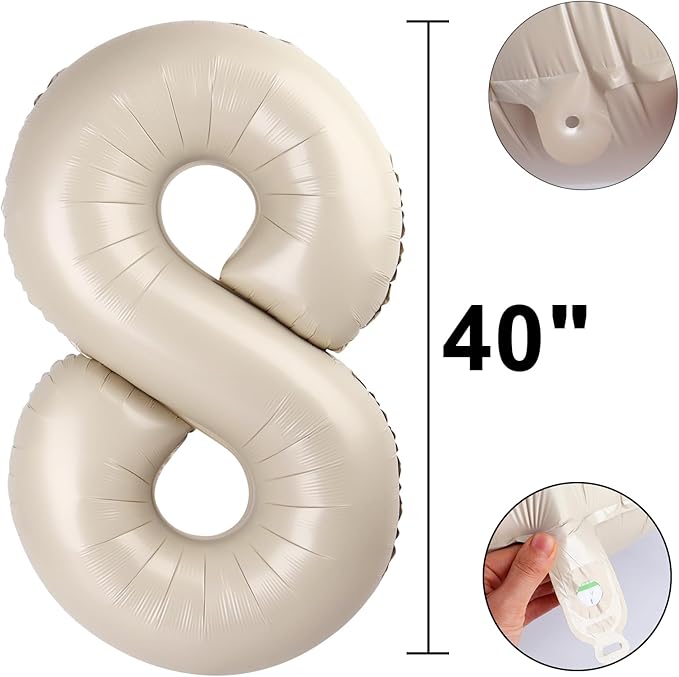 40 Inch Giant Milk White Foil Number 8th 18th 28th Birthday Cream Balloons Digit 8 Balloons for Men Women 80th Anniversary Party Decorations Supplies