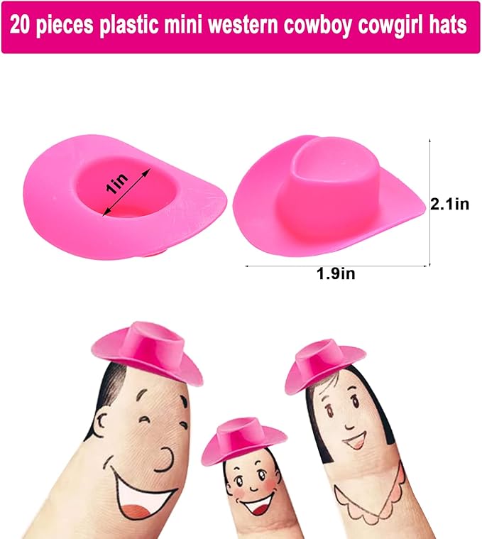 MEMOVAN 20pcs Plastic Mini Western Cowboy Cowgirl Hat Cake Cupcake Toppers Mini Desk Goose Headwear Funny Miniature Doll Hat Toy Dollhouse Cake Decoration for Western Bachelorette Party