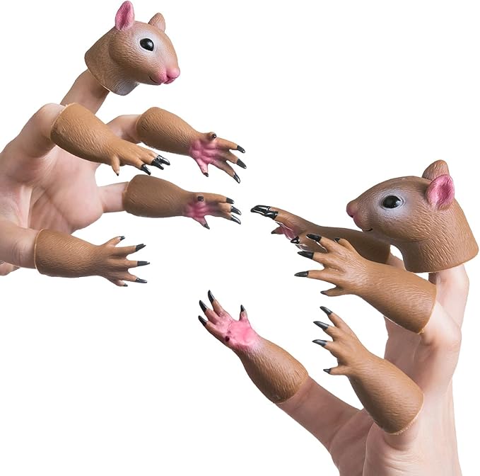 Squirrel Finger Puppet Tiny Hands Theater Prop, Funny Gag Gift for White Elephant, Easter Basket Swap, Adults and Kids