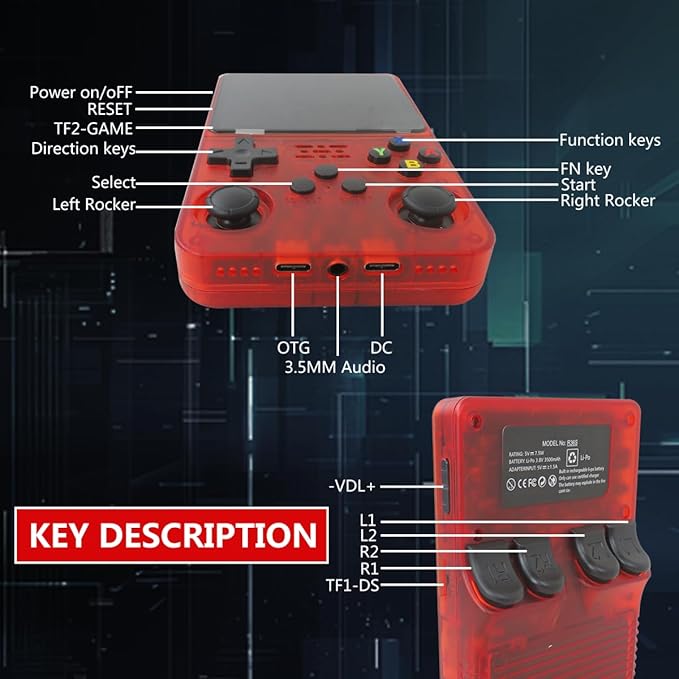 New Version Red R36S Retro Handheld Video Game Console Linux System 3.5 Inch IPS Screen, 128G , 15,000+ Classic Games for Gift