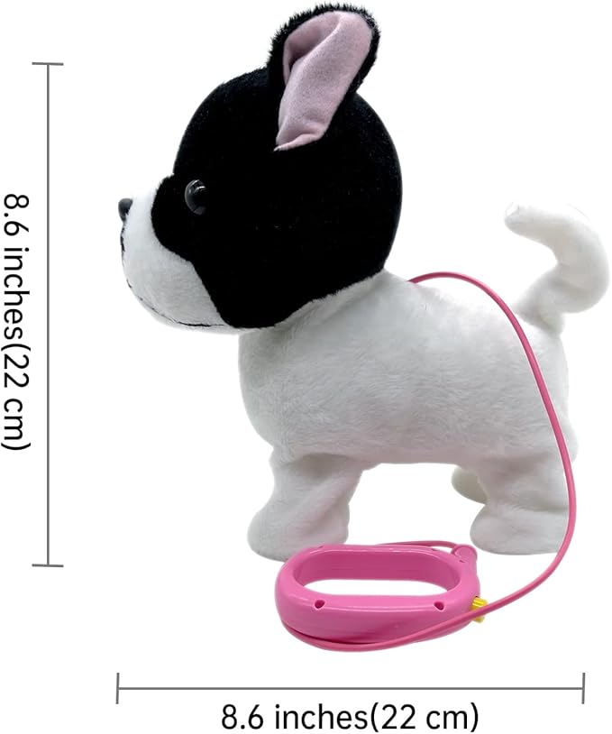 YH YUHUNG Walking French Bulldog Toy with Leash, Black & White Frenchie Puppy Robot, Electronic Barking & Wagging Plush Dog, Interactive Pet Gift for Kids 3+ (French Bulldog)