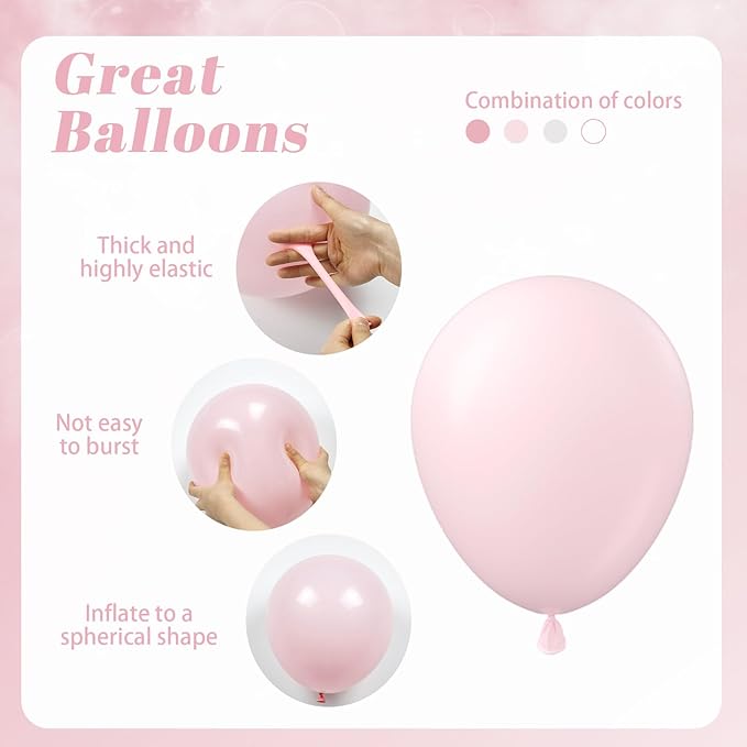 60pcs Pink and White Balloons 12inch with Clear Pastel Pearl Pink Balloons for Wedding Bridal Baby Shower Shower Birthday Party Decorations