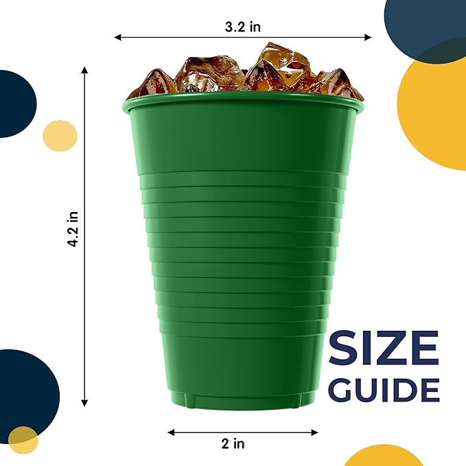 Exquisite Party Solids 12 Oz Green Plastic Cups For Party Supplies 50 Pack | Green Disposable Cups Plastic | Disposable Drinkware For Parties, Events & Everyday