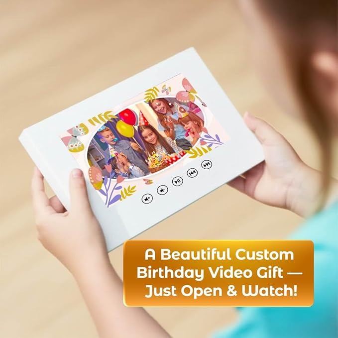 Custom Animated Video Greeting Card for Girl’s Birthday – Personalized Photo Slideshow Gift – 7” LCD Display, 4GB Memory, USB Charger, Touching Surprise