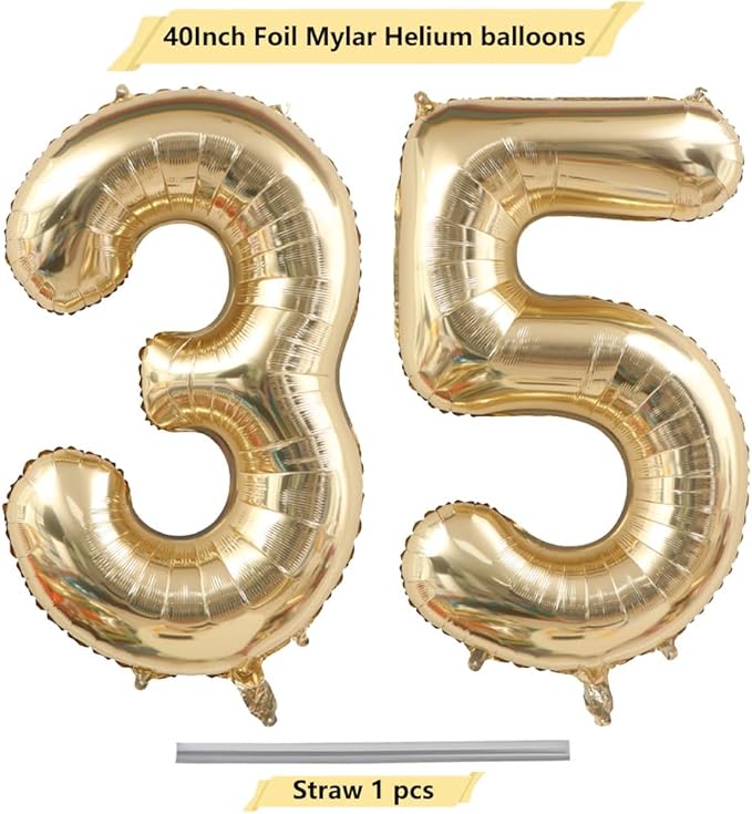 40 Inch Light Gold 35 Numbers Balloons White Gold Giant 35 Foil Mylar Helium Large Digital Balloon Champagne Gold Birthday Jumbo Balloons 35th or 53rd Anniversary Party Decorations Supplies