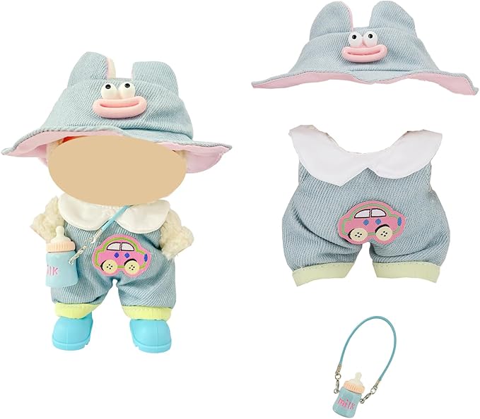 Macaron Style Doll Clothes Set for 17cm Plush Dolls, Include 5 Outfits with Hats, Glasses, Cute Dress Up Accessories for Doll Play and Display, (No Dolls)