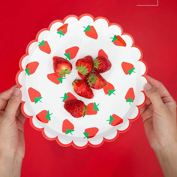 MaitianGuyou Disposable Strawberry Party Decorations,40-Count Strawberry Plates, Berry First Birthday Party Supplies for Appetizer, Lunch, Dinner, Picnic(Strawberry 2#,9 Inches)