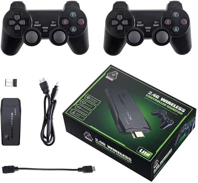 Wireless Retro Game Console Stick, Plug & Play with Dual 2.4G Controllers, 4K HDMI Output for TV, 23 Simulators & Over 40,000 Classic Games - Preloaded Arcade Machine (64G with 23000Games)