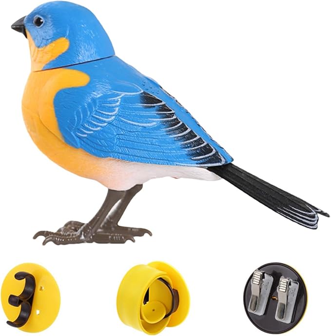 Robot Bird, Electric Singing Toy, Simulate Chirping, Battery Operated Realistic Birds for Home Decoration, Light & Voice Control