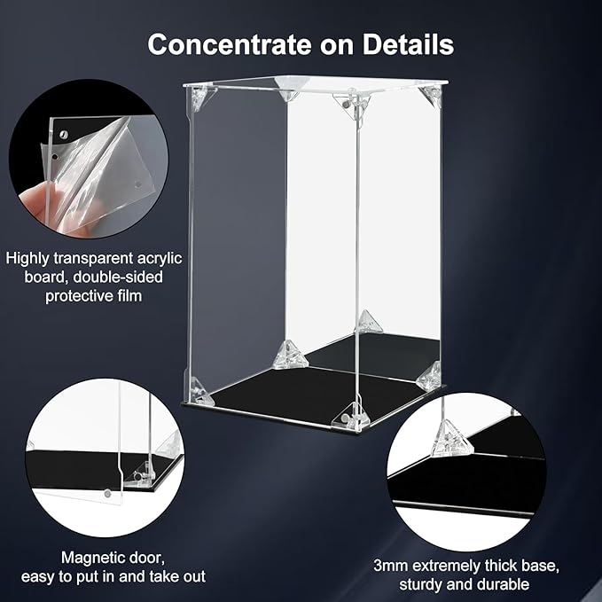 Acrylic Display Case Clear Action Figure Display Case with Mirrored Back, Dustproof Protection Display Box Alternative Glass Case for Collectibles Figures Models Doll Toys (8x8x10 inch, 20x20x25 cm)