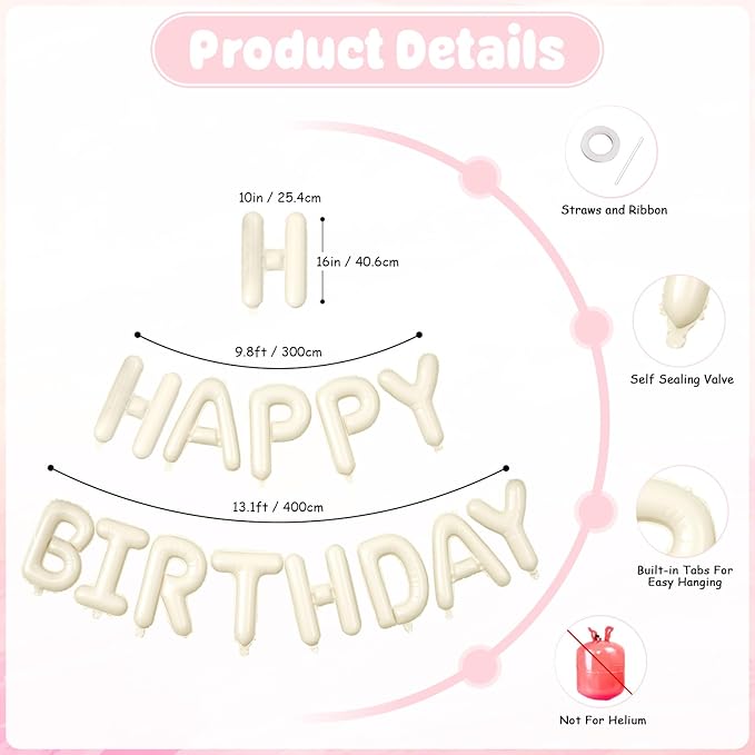 29PC Pink Heart Happy Birthday Balloon Banner, 16Inch 3D Aluminum Letter Banner Sign, Dusty Pink Rose Gold Pearl White Balloons 18 Inch Heart Foil Balloons for Baby Shower Decorations