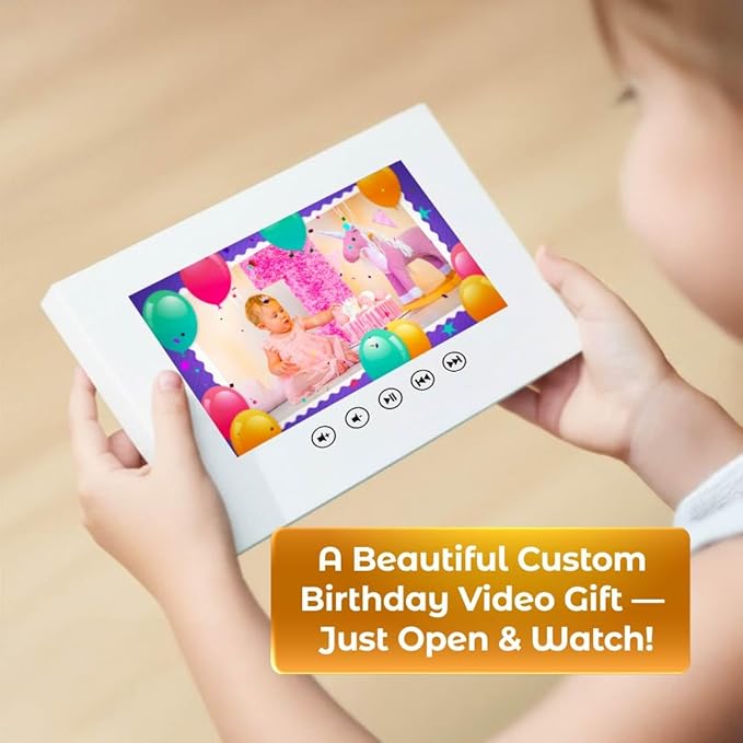 Custom Video Greeting Card for Baby’s Birthday – Personalized Photo Slideshow – Adorable Keepsake for Kids – 7” LCD Screen, 256MB Storage, USB Charging, Gift-Ready Packaging