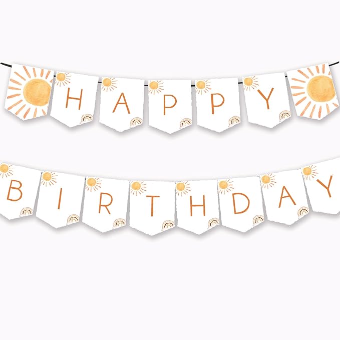 Boho Sun Birthday Banner - First Trip, Around The Sun, Boho Hippie Sunshine, Baby Shower Party Supplies & Decorations