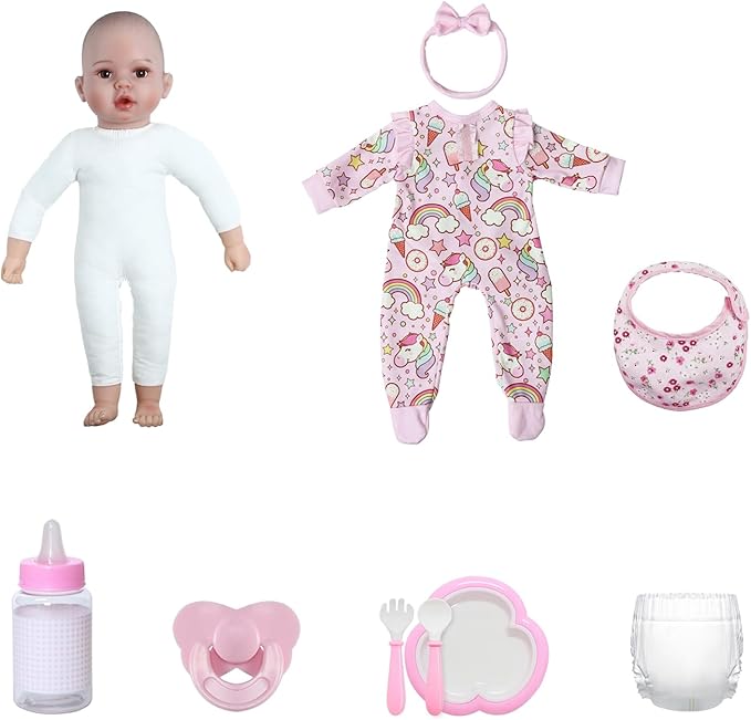 Baby Dolls, 17 Inches Large Realistic Baby Doll with Cute Soft Body, Real Life Baby Dolls Girl, with Bottles & Pacifier, Diapers and Bibs, Gift Idea for Ages 3+