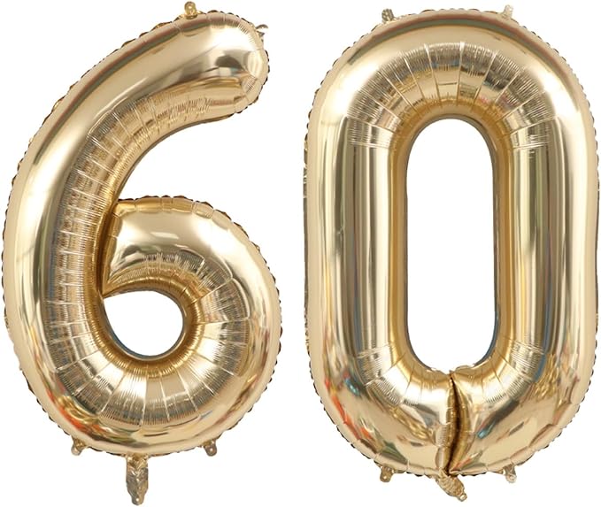 40 Inch Light Gold 60 Number Balloons White Gold Giant 60 Foil Mylar Helium Large Digital Balloon Champagne Gold Birthday Numbers Jumbo Balloons 60th Anniversary Events Party Decorations Supplies