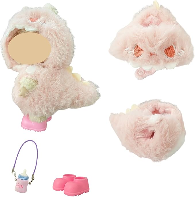3PCS Animal Costume Outfits for 17cm Dolls, Include Blue Shark, Pink Dinosaur and Yellow Bee Clothes with Shoes and Mini Bags, Cute Dress Up Accessories for Plush, (No Dolls)