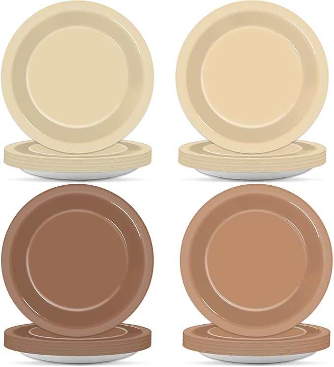 48Pcs Brown Theme Birthday Party Paper Plates for Boho Baby Shower Table Supplies 7" Brown Gradient Color Round Birthday Disposable Dessert Cake Plates Farmhouse Wedding Gathering Party Decorations