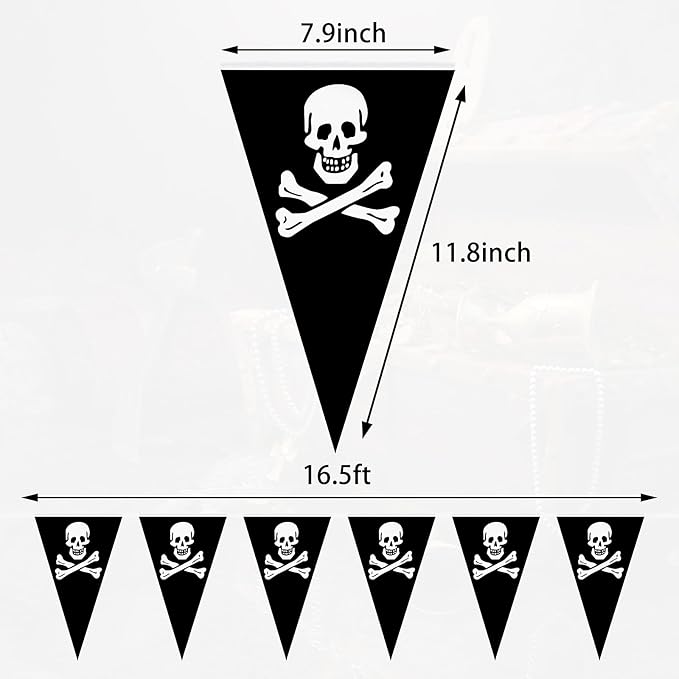 Tatuo 90 Pcs Pirate Banner Flag 99 ft Skull Pirate Party Decorations Birthday Jolly Roger Ship Triangle Pennant Bunting Decor for Gasparilla Celebration Indoor Outdoor Party Supplies