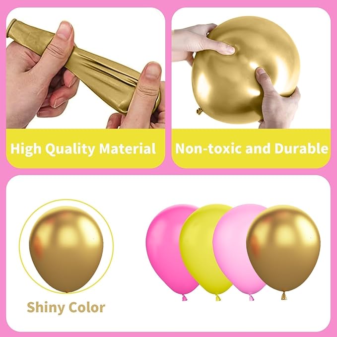 Yellow Pink Balloon, 60 Pcs 12 Inches Hot Pink Metallic Gold Balloons for Girls Peach Birthday Party Decorations Birthday Balloons Baby Shower Engagement Party Supplies