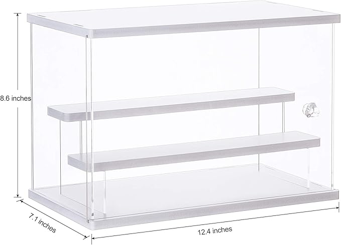 Acrylic Display Case Clear Display Storage Box Countertop Cube for Collectibles, Action Figures, Miniature Figurines Dustproof Protection Storage & Organizing (White, 12.4x7x8.6in)