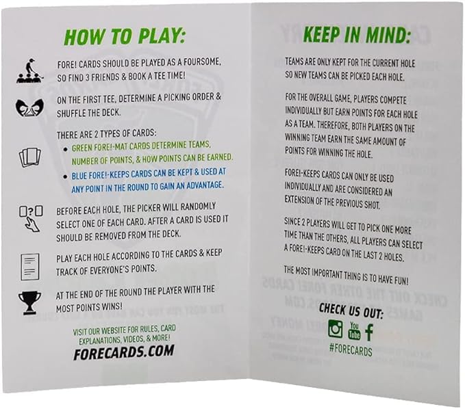 Fore Cards On Course Golf Game – Interactive Golf Card Game for Fun, Strategy & Competition – Mix Classic & Unique Formats – Fore Cards Golf Games and a Gift for Golfers of All Levels