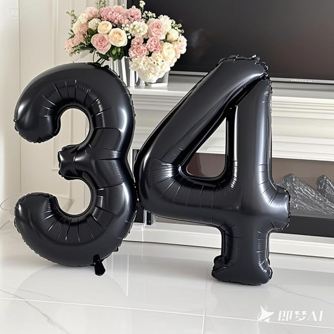 40 Inch Black Number 34 Digital Balloon,Jumbo Mylar Foil Helium Balloon for 34 Balloons for Birthday Party,Wedding Anniversary Party Decorations