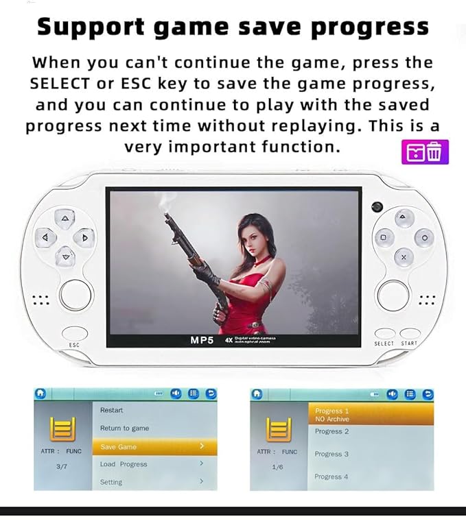 CZT Handheld Game Console - 4.3 inch Double Joystick, 8GB, 2200 Retro Games, Arcade, Multiple Emulator, Mini Portable Game Player, MP3/4, TV Out - Gifts for Children/Men (White)