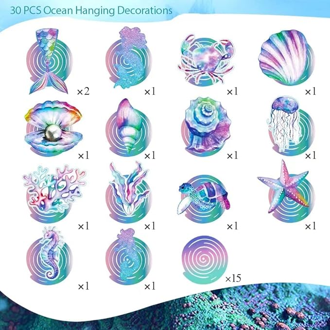 30 Pcs Mermaid Hanging Swirl - Mermaid Party Decorations, Mermaids Parties Supplies for Girls, Ocean Ceiling Streamers for Mermaids Party Favors, Baby Shower and Theme Birthday Parties Decoration