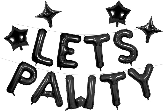 Lets Pawty Balloons Banner 16 Inch,Black Dog Birthday Decorations with 4pcs 10 Inch Star Balloons,Paw Foil Letter Balloon for Dogs Paw Pet Puppy Theme Party Supplies