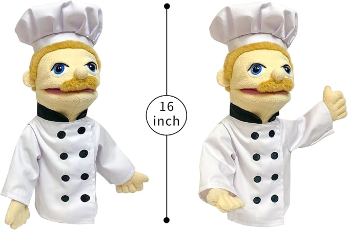 16" Puppets Entriloquist Puppet,Hand Puppets for Kids Plush Chef Puppets for Adults with Removable Mouth Puppet for Kids Ages 4-8，Hand Puppet for Adults with Scalable Puppet Control Rod