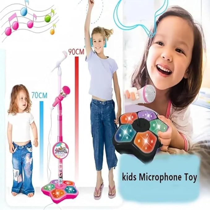 2026 New The All-in-One Microphone Toy, Kids Microphone with Stand Adjustable, Speaker & Led Lights, Move to Play Kids Karaoke Microphone for Singing, Boys & Girls, (Pink+Blue)