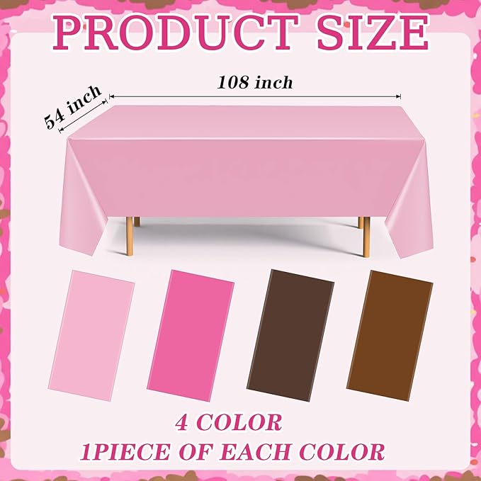 4 Pack Pink and Brown Party Tablecloth Bulks 54 x 108 Inches Disposable Plastic Pixel Gaming Tablecloth Pink Brown Table Cover for Picnic Video Game Birthday Party Supplies