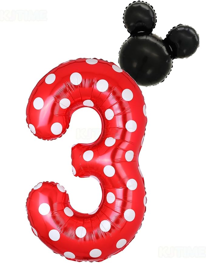 40 Inch Number 3 Foil Balloon Red Polka Dot for 3rd Birthday Kids Balloons Party Supplies Decorations