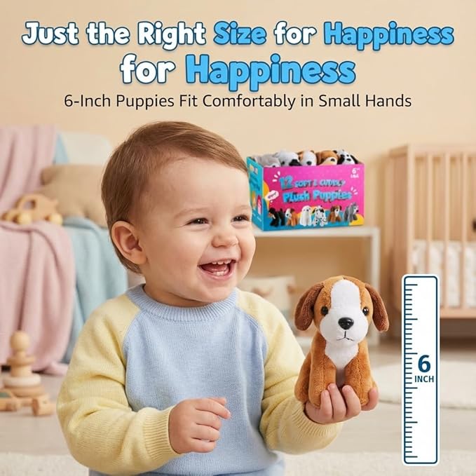 Bedwina Plush Puppy Dogs - (Pack of 12) 6 Inches Tall Stuffed Animals Bulk Assorted Puppies and Cute Stuffed Plushed Dog Puppies Assortment, Stocking Stuffers