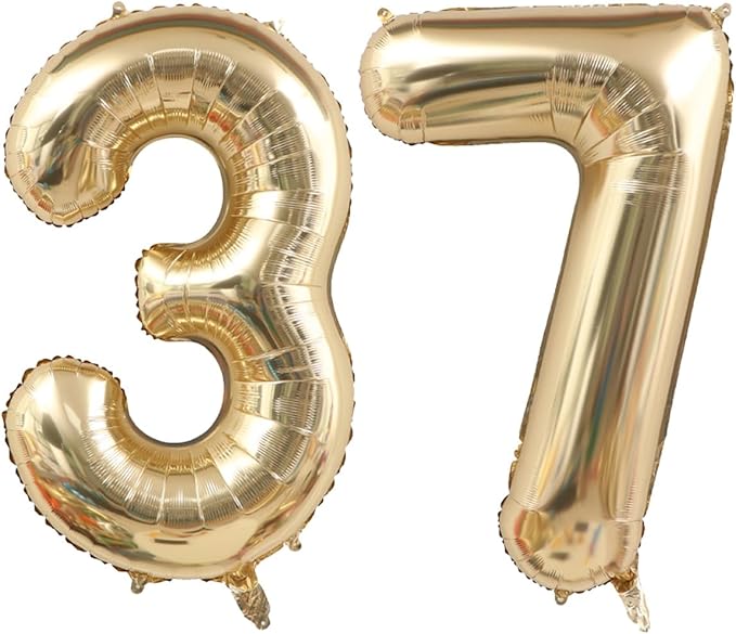 40 Inch Light Gold 37th Birthday Balloon,White Gold Giant 3 & 7 Foil Mylar Helium Large Number Balloon,Champagne Gold 73th Birthday Decorations for Women Men Anniversary Events Party Decor Supplies