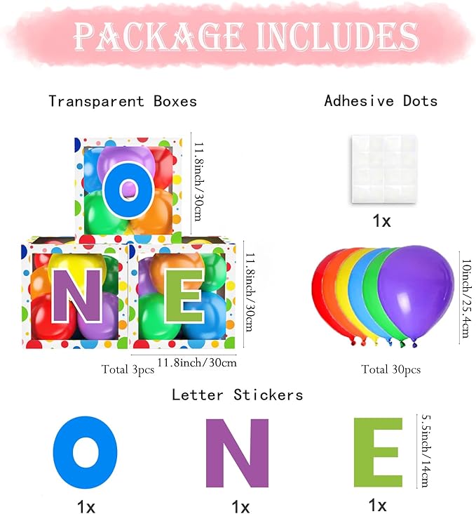First Birthday Decorations for Boy Girls, ONE Balloon Boxes with Balloons, ONE Blocks for Baby 1st Birthday Backdrop, Cake Smash Photo Props (Round)