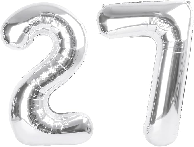 27 Balloon Number, Large Silver Happy 27 Birthday Decoration for Men & Women 2 7 27 72, Foil Number Balloons for Wedding Graduation Celebration Anniversary Supplies
