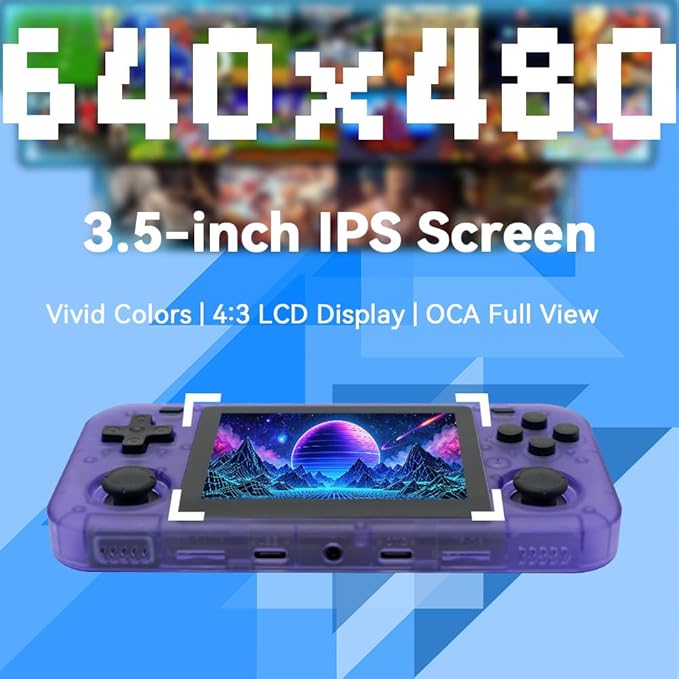 O30S Handheld Game Console 3.5-in 640 * 480 IPS OCA Screen 3000mAh Linux-opensource RK3326 o30s with Portable Case Transparent Purple