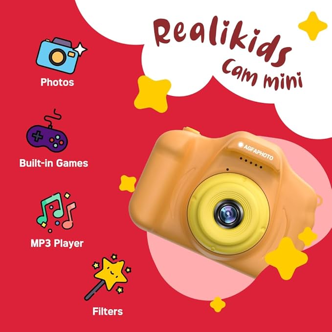 AGFA Photo Kids Digital Camera for 3-8 Year Old Boys & Girls – 12MP Photo & Video Camera, 2” LCD Screen, Anti-Shake, Fun Filters, Rechargeable Battery, Great Gift for Kids