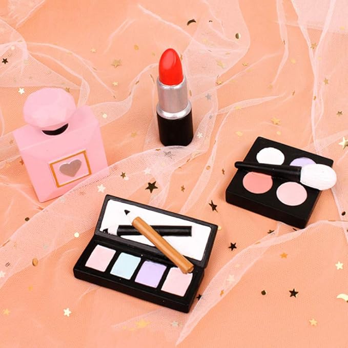 MEMOVAN Makeup Cake Topper 4 Pack, Resin Cosmetics Lipstick Perfume Bottle Eye Shadow Blush Make up Cake Decorations for Bridal Shower Bachelorette Girl Women Spa Salon Themed Birthday Party Supplies
