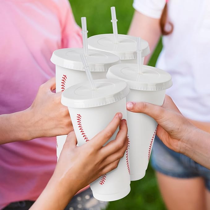 Hxezoc 16 Pieces Plastic Baseball Cups Reusable Cute Party Cups 24 oz Sports Party Gifts for Baseball Game Sport Birthday Party Decoration Supplies