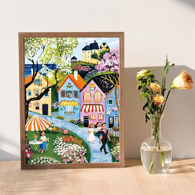1000 Piece Puzzles for Adults, Landscape Puzzle, Village Stroll Jigsaw Puzzle 1000 Pieces for Adults Seniors, Fun Decor Challenging Family Games Holiday Party Gifts -1:1 Poster